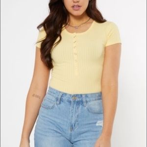 Yellow Super Soft Ribbed Henley Bodysuit